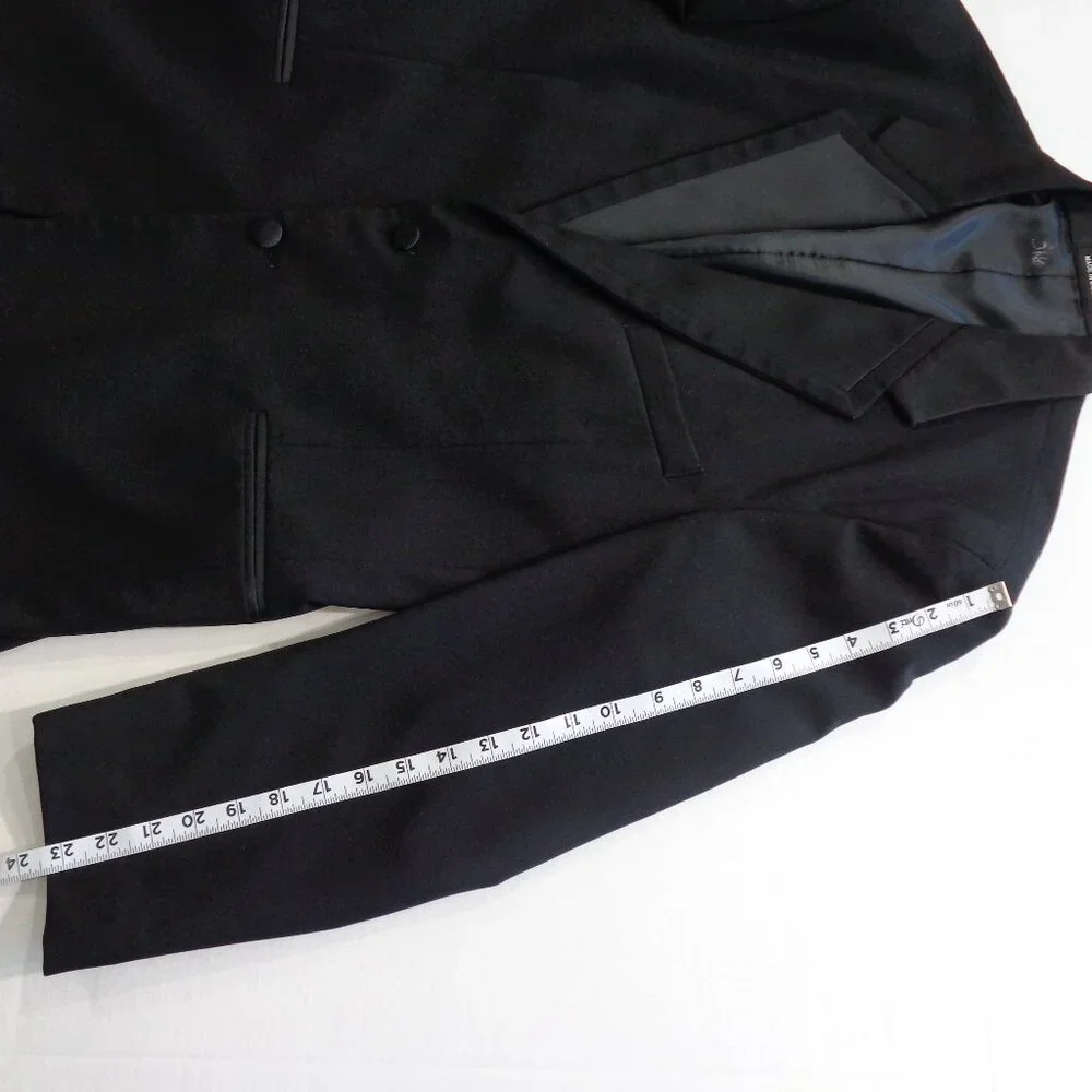 Perry Ellis Black Wool Tuxedo Jacket with Satin Peak Lapels Wedding Prom Sz 42 S